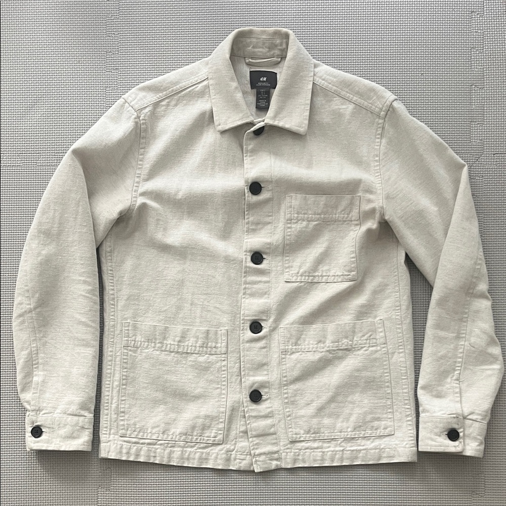 H&M Men's White Chore Coat cotton linen